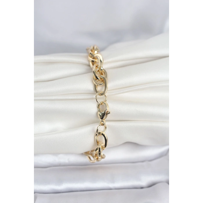 CM 14K Gold Renk Kalın Burgu Zincirli Model Kadın Bileklik