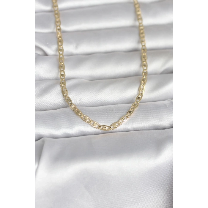 CM 14K Gold Renk Lazer Kesim Zincirli Model 60 cm Kadın Kolye