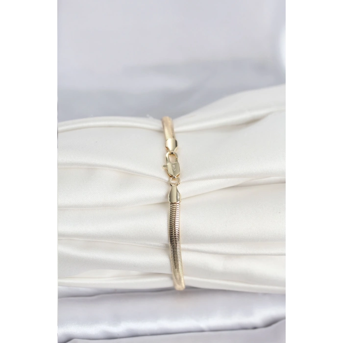 CM 14K Gold Renk Yassı Yılan Zincir Model Kadın Bileklik