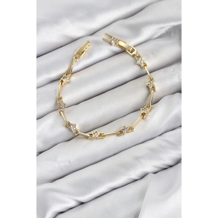 CM Gold Renk Yıldız Model Zirkon Taşlı Pirinç Kadın Bileklik