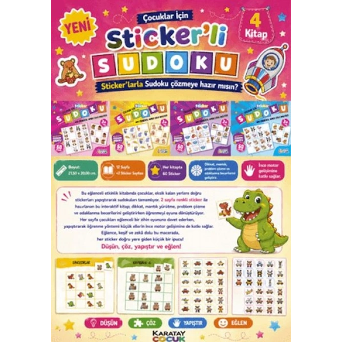 Çocuklar İçin Stickerli Sudoku - 4 Kitap
