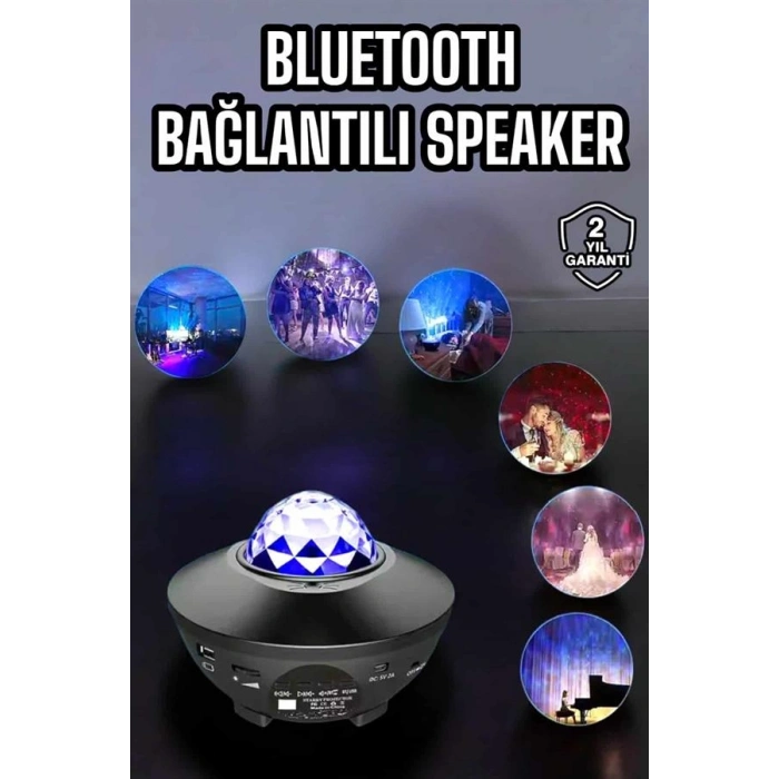 Çocuklara Özel Şarjlı Bluetooth Hoparlör Parti Led Lambası Yıldızlı Projeksiyon