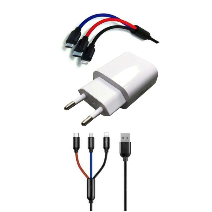 Çoklu Hızlı Şarj Kablosu Ve Hızlı Şarj Soketi Typec Mikro İphone Uyumlu 1.2 Metre 3A (74)