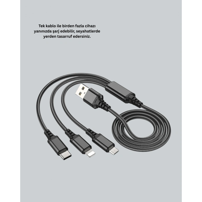 Çoklu USB Şarj Kablosu – 1,2m Hızlı Şarj, 3A Güçlü Akım