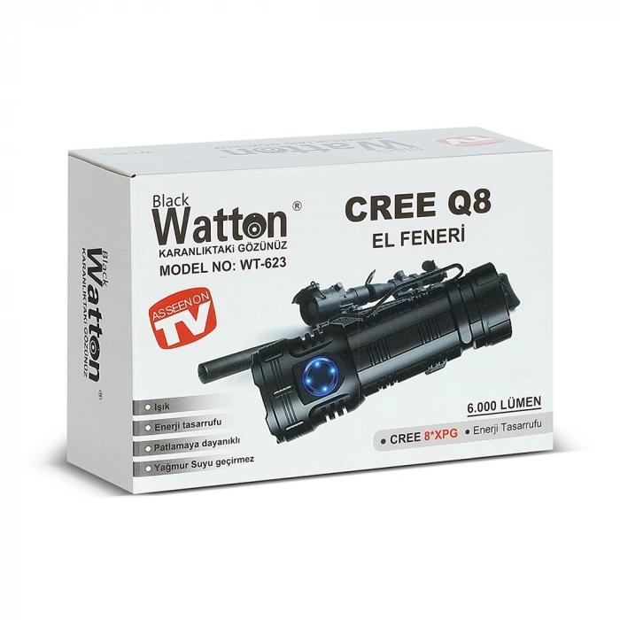 CREE Q8- XPG 8+1 LED  ŞARJLI EL FENERİ WATTON WT-623