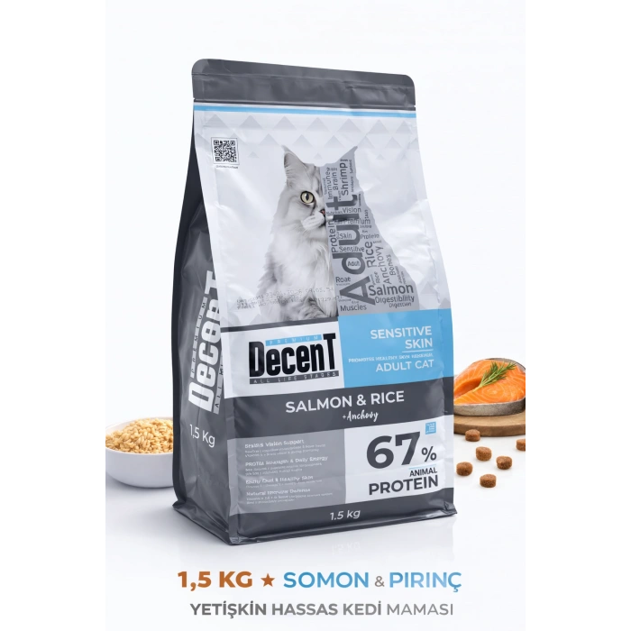 Decent Sensitive Skin Somon & Pirinç Yetişkin Kedi sı 1,5 Kg