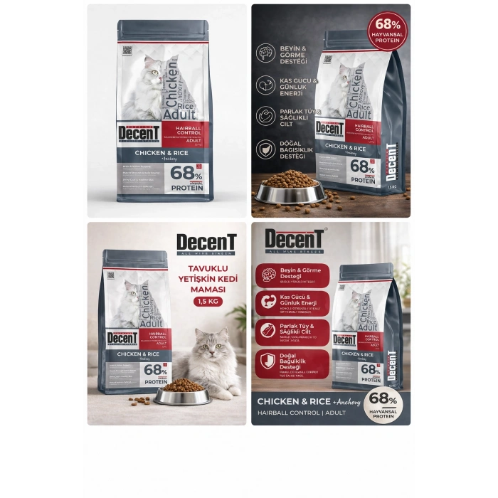 Decent Tuklu Yetişkin Kedi sı 1,5 Kg Control Tuk & Pirinç Yetişkin Kedi sı