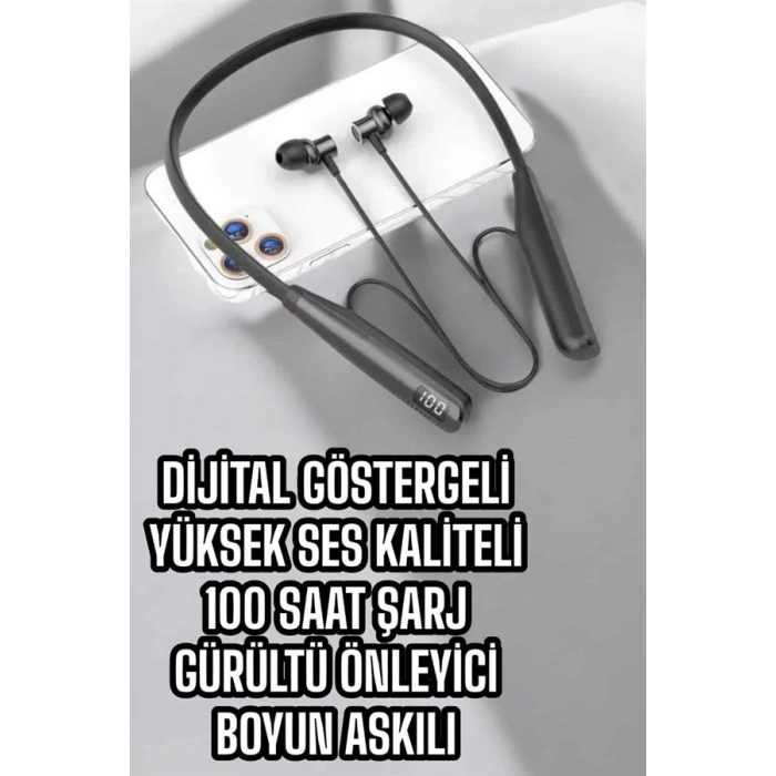 Dijital Göstergeli Kulak İçi Kablosuz Bluetooth Kulaklık Boyun Bantlı Yeni Nesil