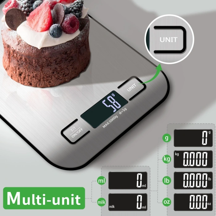 Dijital Mutfak Terazisi Paslanmaz Çelik Elektronik Lcd Ağırlık 5 Kg Ölçeklii Pişirme Ölçü Aleti (  )