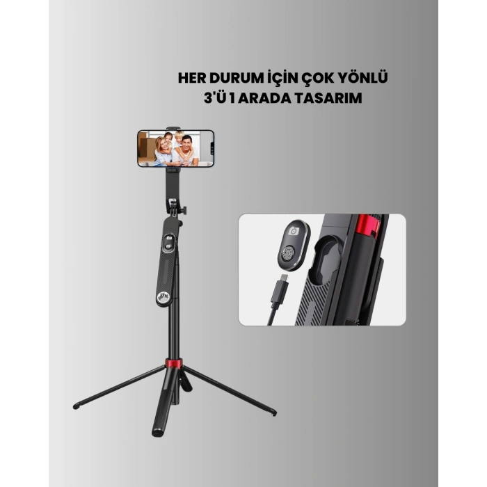 Dikey ve Yatay Çekim Destekli Selfie Stick Tripod