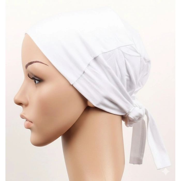 Dikişsiz Bağlamalı Tesettür Bone - Bağlamalı Bandana Beyaz (74)