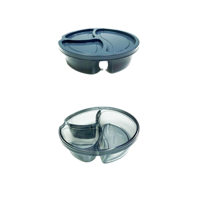 Diyet Saklama Kabı 3 Bölmeli Pratik Yuvarlak Beslenme Kahvaltı Kabı Koyu Gri (74)