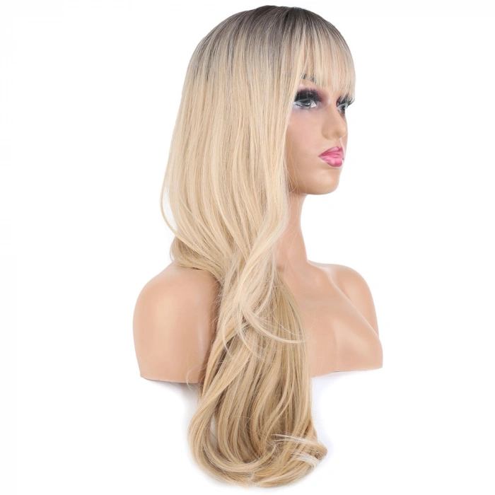 Doğal Daalı Perçemli Fiber Sen Uzun Boy Peruk / Kumral / Platin Ombre ve Röfleli