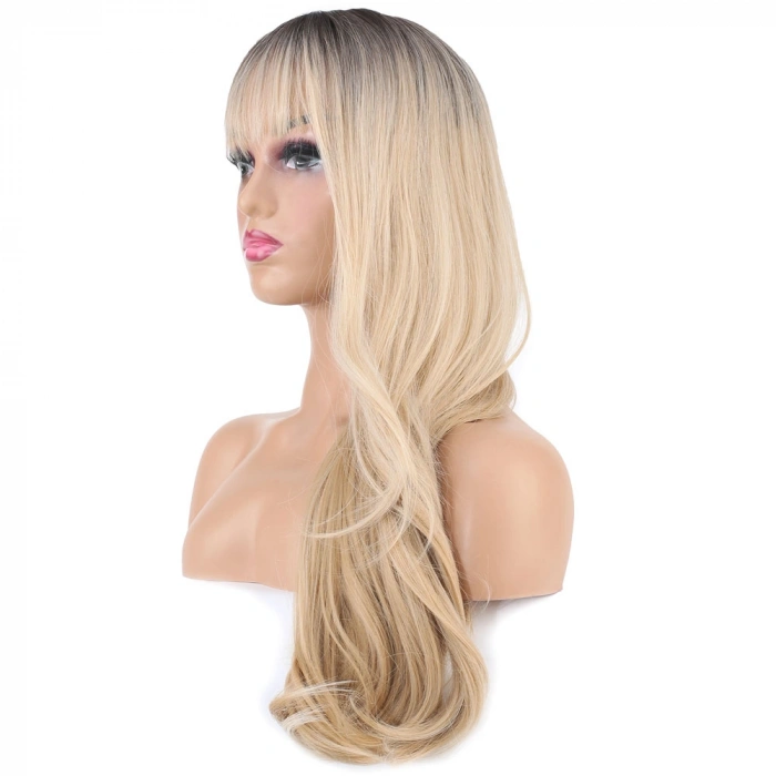 Doğal Daalı Perçemli Fiber Sen Uzun Boy Peruk / Kumral / Platin Ombre ve Röfleli