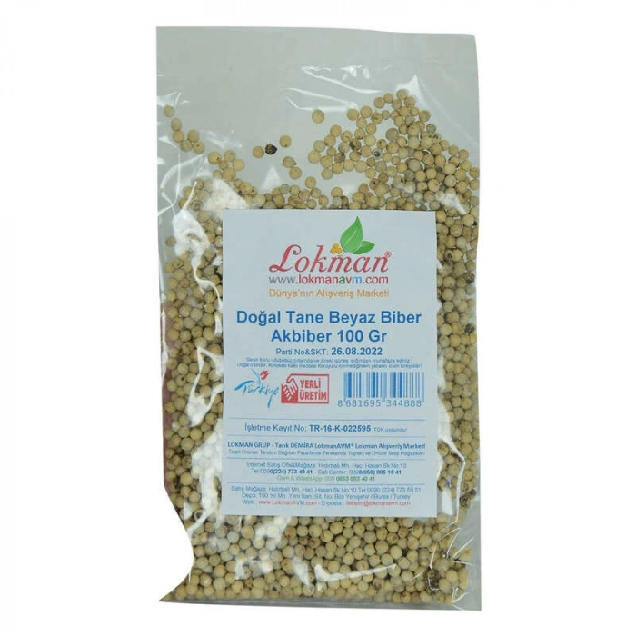 Doğal Tane Akbiber Beyaz Biber Beyaz Karabiber 100 Gr Paket