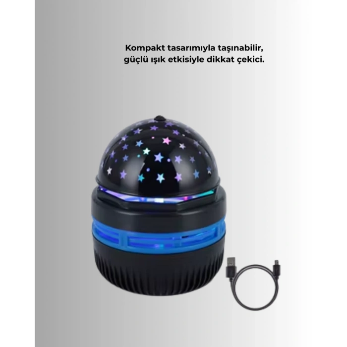 Döner Galaxy Projektör Gece Lambası – Ay ve Yıldız Işıklı Atmosfer Lamba, USB Bağlantılı