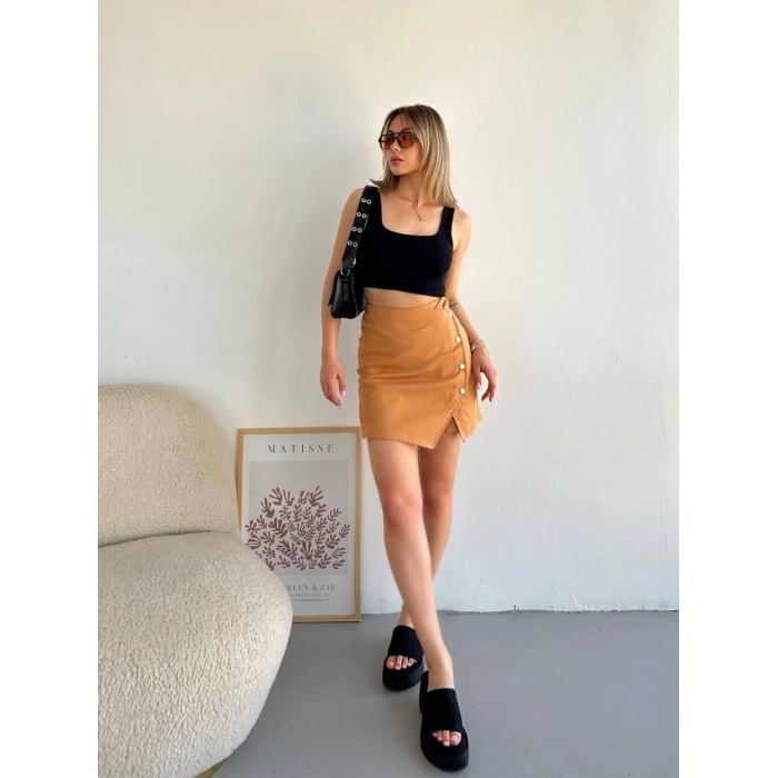 Dört çıtçıtlı Gabardin şort etek