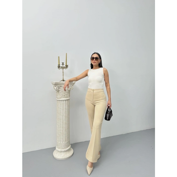 Düğmeli zzo pantolon bej p170091