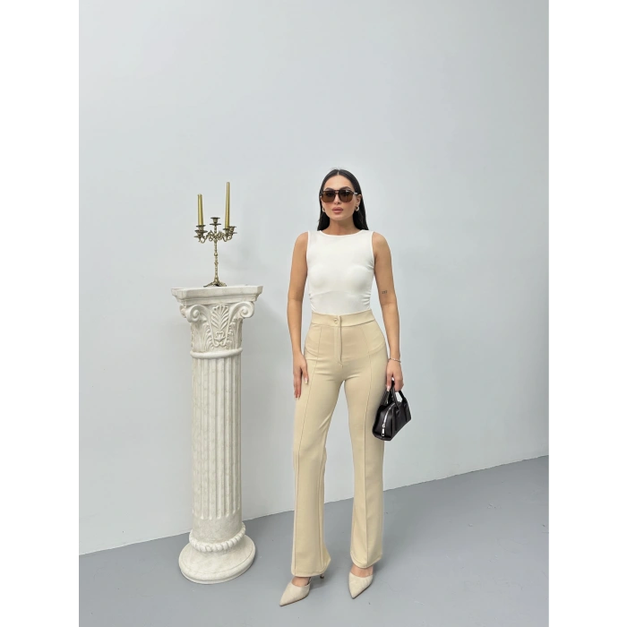 Düğmeli zzo pantolon bej p170091