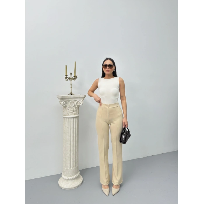 Düğmeli zzo pantolon bej p170091