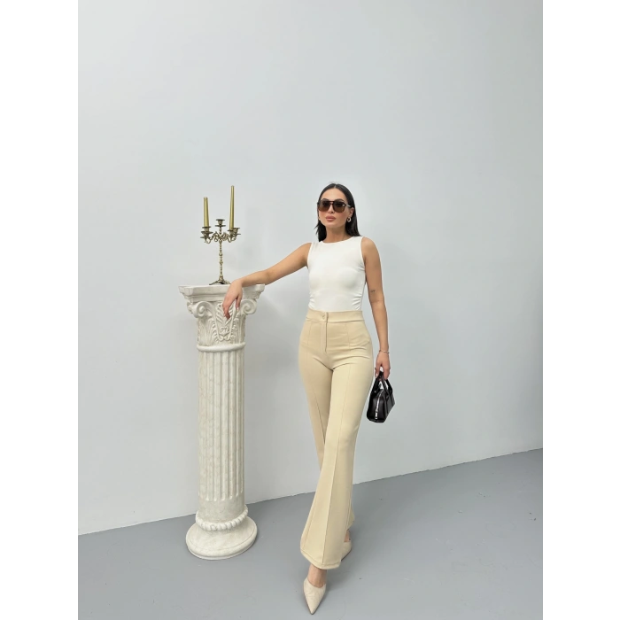 Düğmeli zzo pantolon bej p170091