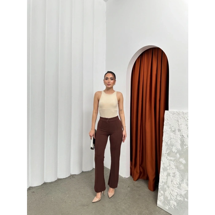 Düğmeli zzo pantolon kahve p170091