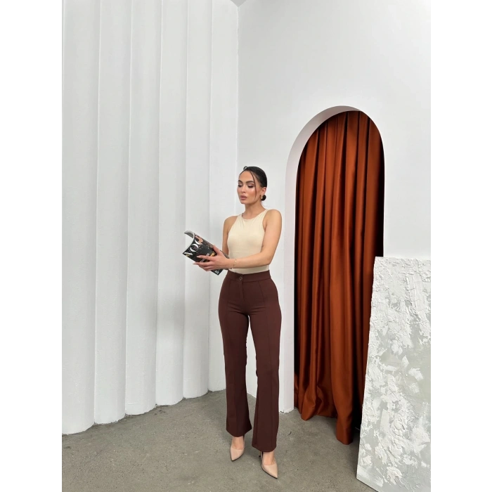 Düğmeli zzo pantolon kahve p170091