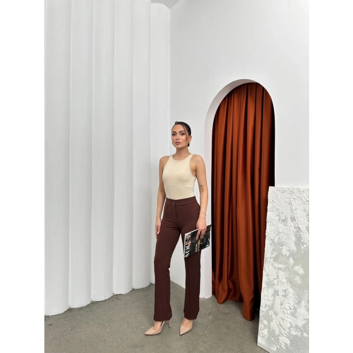 Düğmeli zzo pantolon kahve p170091