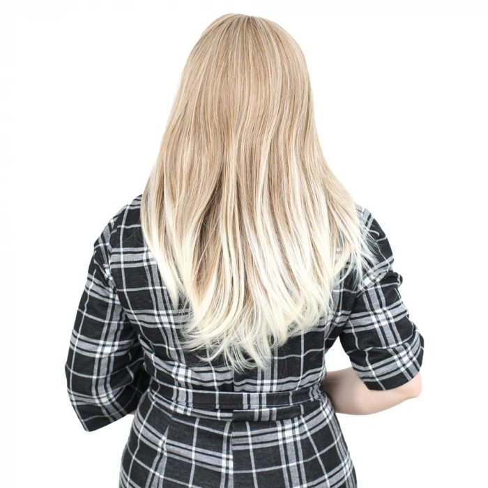 Düz Perçemli Orta Boy Fiber Sen Peruk / Karamel / Platin Röfleli
