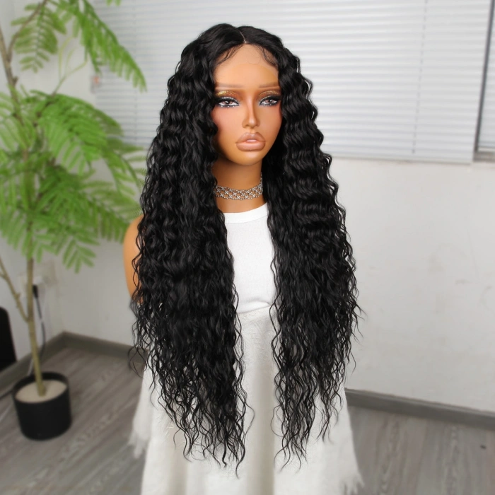 Ekstra Uzun Yoğun Afro Daa Siyah Fiber Sen Geniş T Tül Peruk