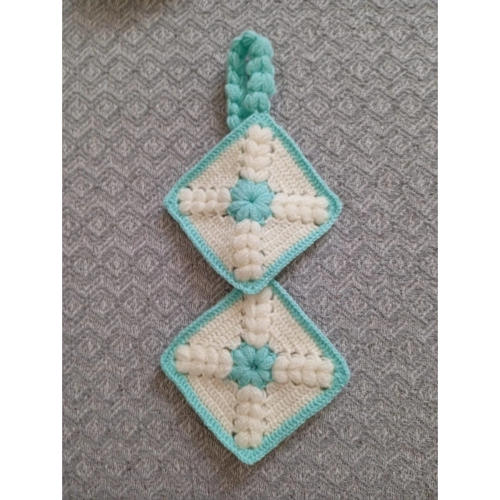 El Yapımı Dekoratif Mutfak Tutacak (Beyaz-Mavi)