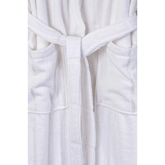 Ephemeris Pamuk Kapüşonlu Unisex Bornoz - Lara Beyaz