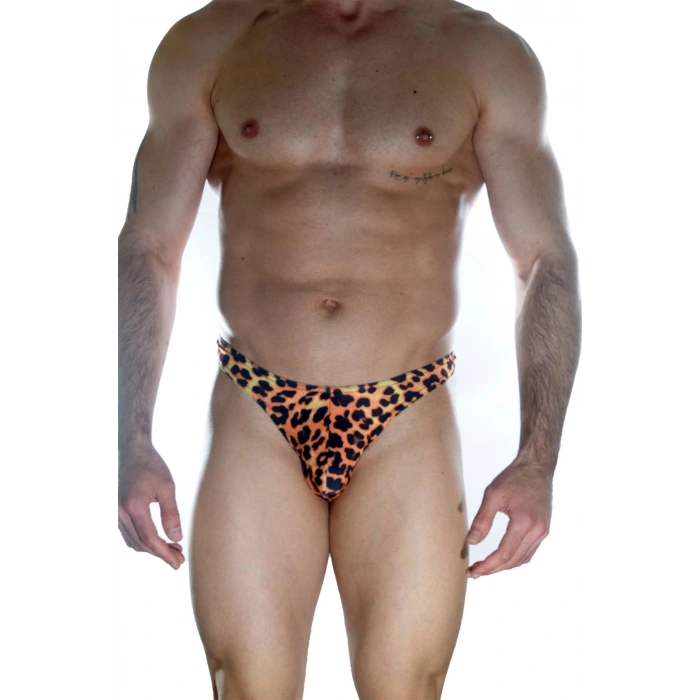 Erkek Arkası Metalli Leopar Tanga Çamaşır