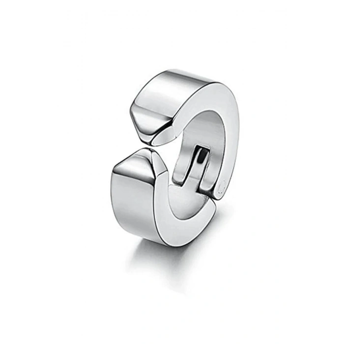 Erkek Küpesi - 1 Adet Çelik Kıstırmalı Küpe Paslanmaz Atmaz Çelik Gümüş Renk Küpe