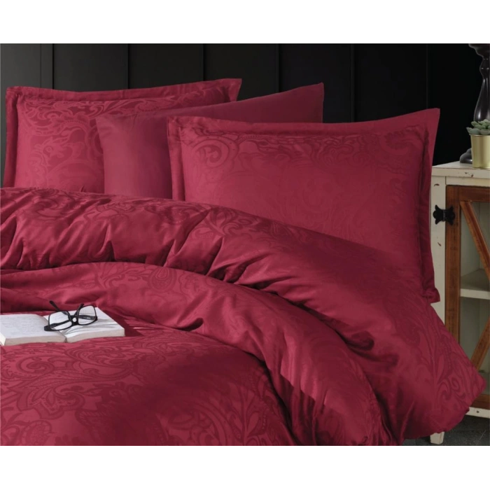 Exclusive Jakarlı Çift Kişilik Pamuk Saten Nev Takımı Hemera v2 Bordo