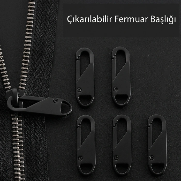 Fermuar Sürgüsü Başlığı Yedeği - Siyah 5 Adet