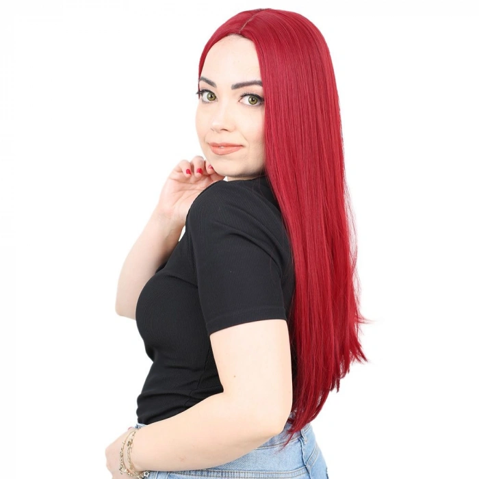 Fiber Sen Uzun Düz Peruk / Kızıl