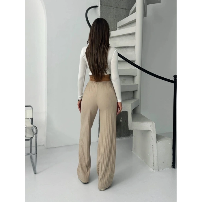 Fitilli şardonlu pantolon bej