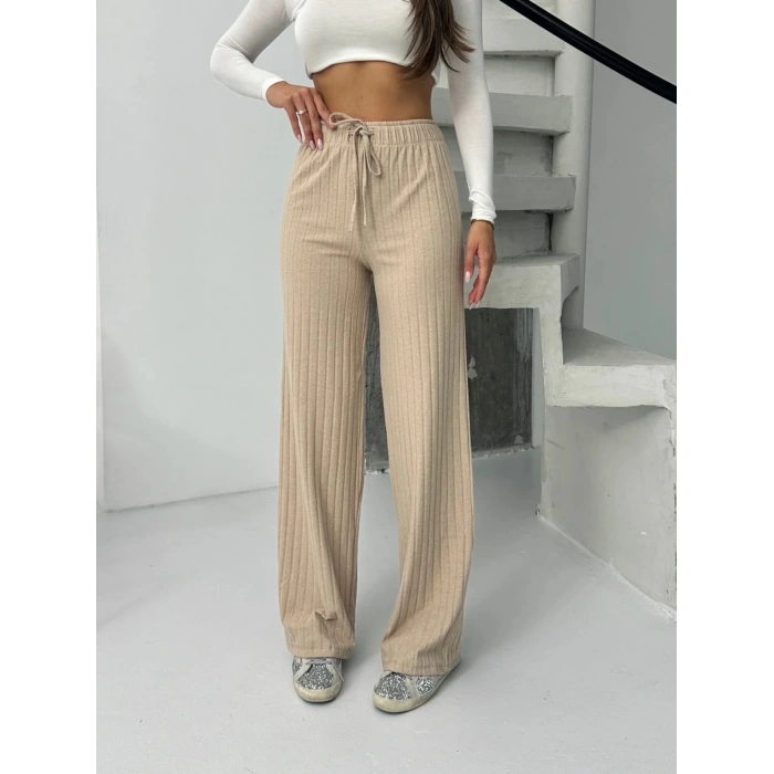 Fitilli şardonlu pantolon bej