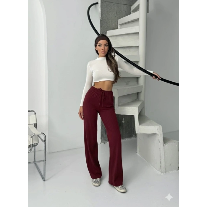 Fitilli şardonlu pantolon bordo