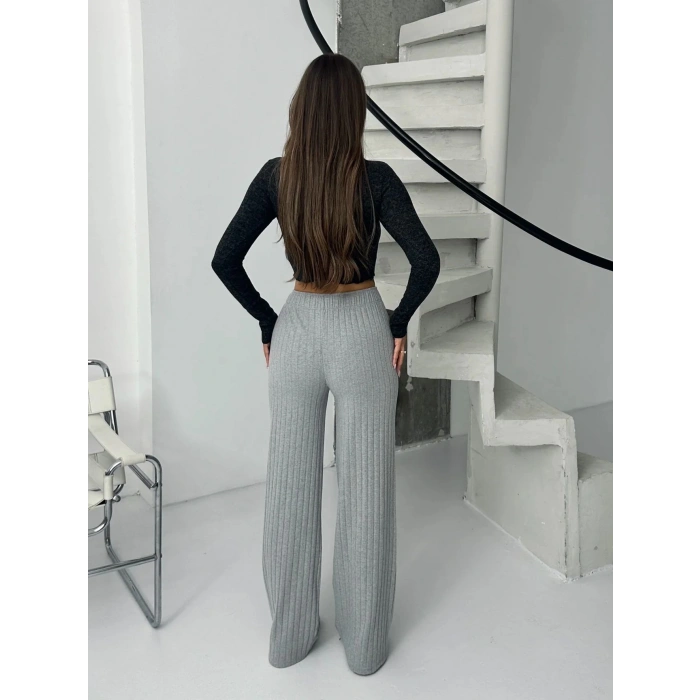 Fitilli şardonlu pantolon gri