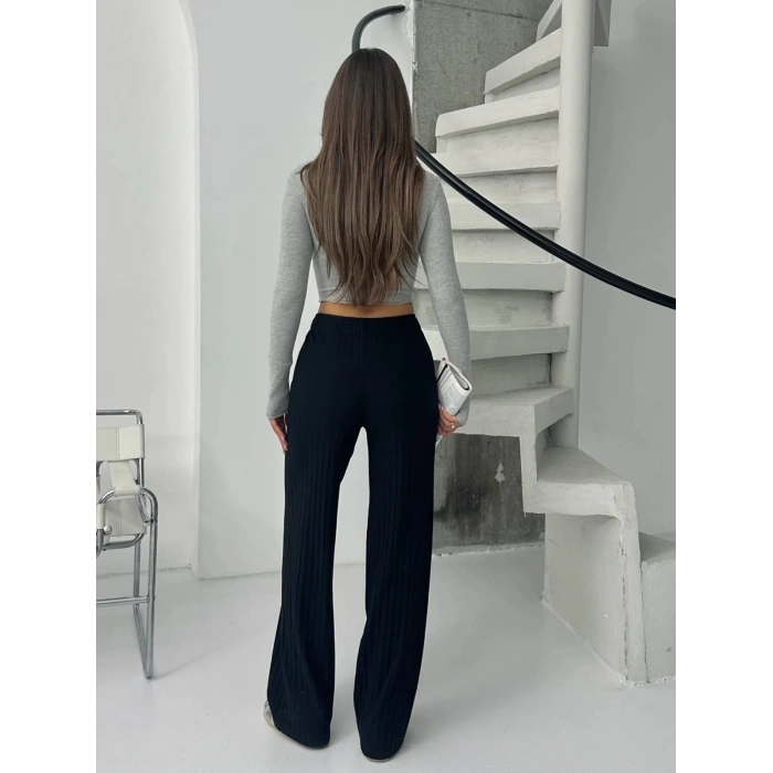 Fitilli şardonlu pantolon siyah