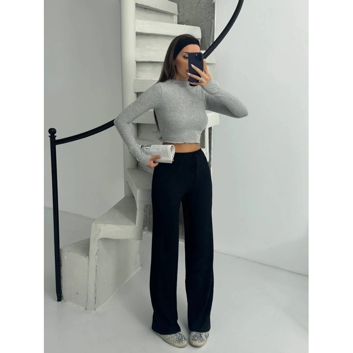 Fitilli şardonlu pantolon siyah