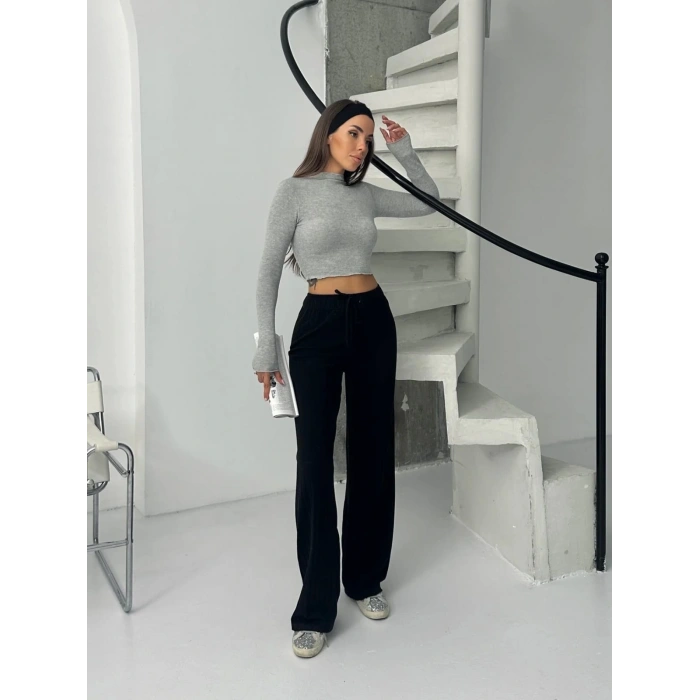 Fitilli şardonlu pantolon siyah