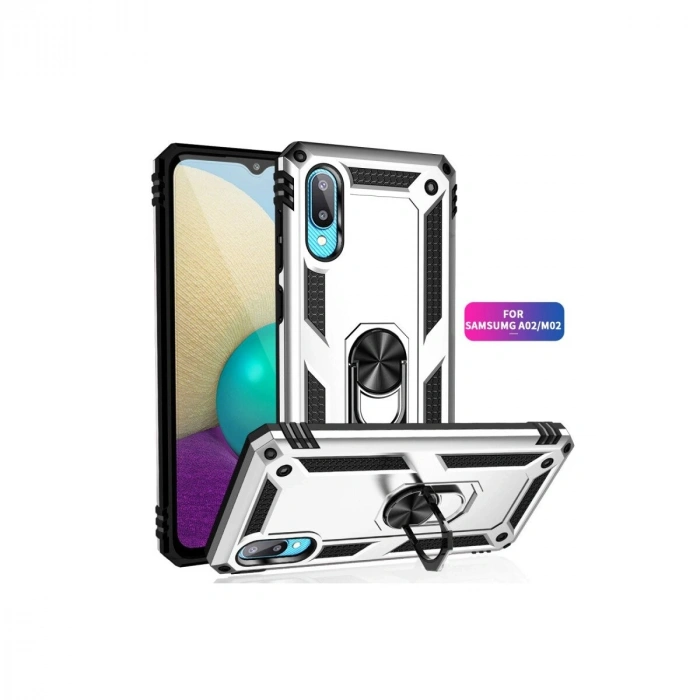 Galaxy A02 Kılıf Sofya Yüzüklü  Kapak - Gümüş