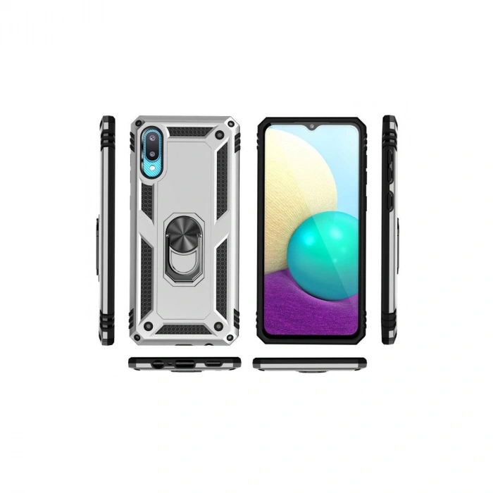 Galaxy A02 Kılıf Sofya Yüzüklü  Kapak - Gümüş