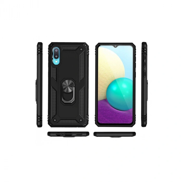 Galaxy A02 Kılıf Sofya Yüzüklü  Kapak - Siyah