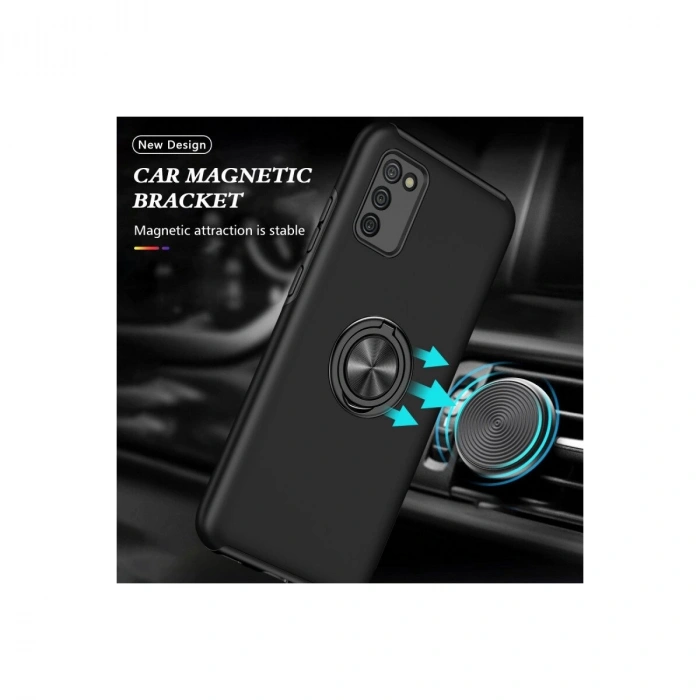 Galaxy A02s Kılıf Elit Yüzüklü Kapak - Siyah