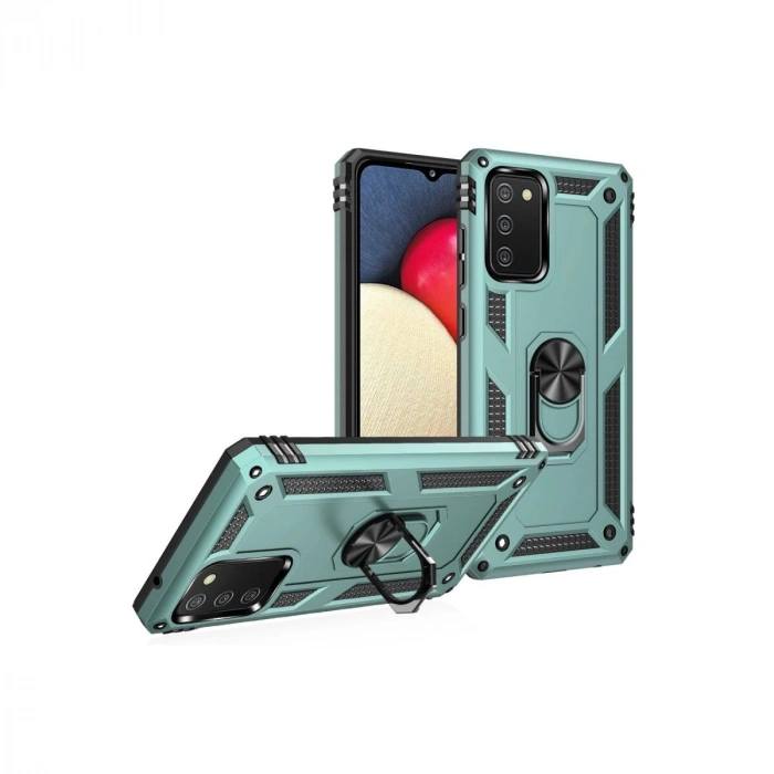 Galaxy A02s Kılıf Sofya Yüzüklü  Kapak - Yeşil