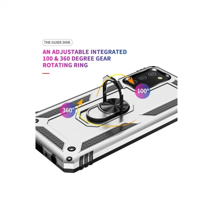 Galaxy A03s Kılıf Sofya Yüzüklü  Kapak - Gümüş